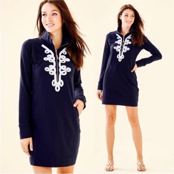 Lilly Pulitzer Dresses & Skirts - Lilly Pulitzer Skipper 1/2 Half Zip Popover Dress Navy White